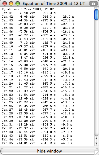 equation of time table