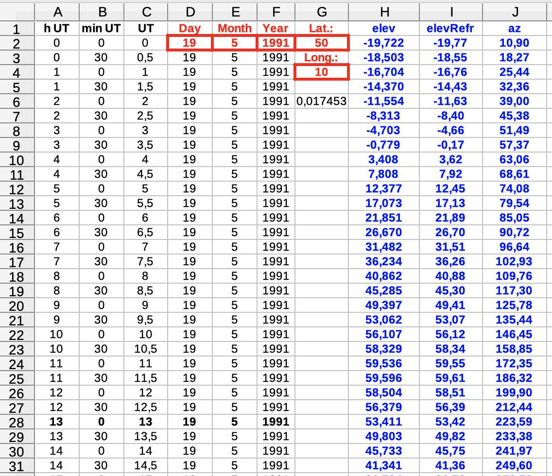 Sun position
        altitude elevation azimuth Excel download